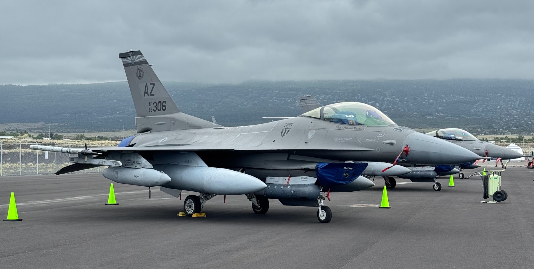 Military fighter aircraft parked on the Kona ramp